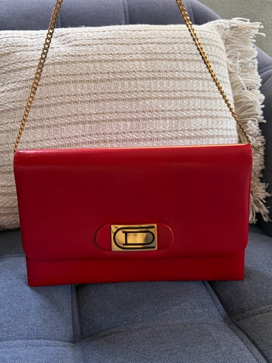 Dior Handbags - Christian Dior Vintage Red Leather Shoulder Bag Clutch with Gold Chain